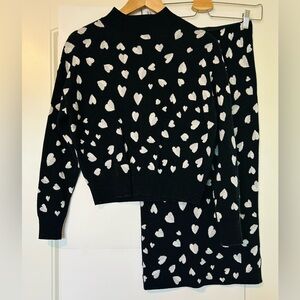 Black and White Heart Sweater and Skirt Set